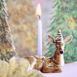 Fawn Cake Topper| Handcrafted Porcelain Figurine | Camp Hollow Collectable Heirloom Art | Birthday Candle Holder | Collect them All!