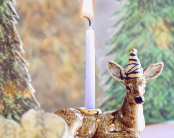 Fawn Cake Topper| Handcrafted Porcelain Figurine | Camp Hollow Collectable Heirloom Art | Birthday Candle Holder | Collect them All!