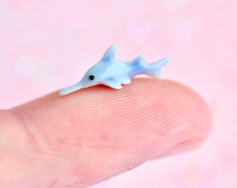 Porcelain Miniature Sword Fish • Hand-Painted Ceramic Figure • Camp Hollow Tiny Animals • Sword Shark Gift