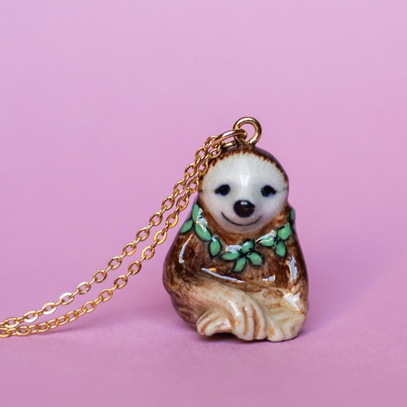 Spring Sloth Necklace | Handcrafted Porcelain Jewelry | Camp Hollow Collectible Heirloom Art | The Perfect Gift | Collect them all!