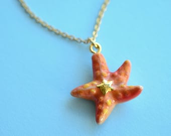 Starfish Necklace • Hand Painted Porcelain • Imagination is Natures Gift to Mankind • 24k Gold Star Fish Jewelry • Camp Hollow (AP038)
