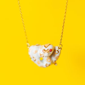 Porcelain Snake Necklace • Hand-Painted Ceramic Pendant • Camp Hollow Animal Jewelry • Gold Albino Python Gift