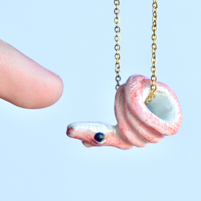 \u2022 Seriously that is Super Small \u2022 Collectible Porcelain Jewelry \u2022 Eco Friendly Artist Pink Python Necklace \u2022 It\u2019s Tiny AP011