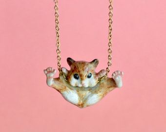 Hamster Necklace  | Handcrafted Porcelain Jewelry | Camp Hollow Collectible Heirloom Art | The Perfect Gift | Collect them all!