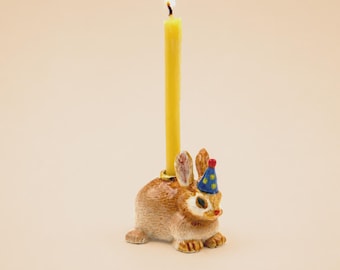 Year of the Rabbit BUNNY Cake Topper | Porcelain Figurine | Camp Hollow Collectable Heirloom Art | Birthday Candle Holder | Collect them All