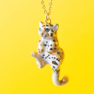 Gold spotted Leopard Cub Necklace | Handcrafted Porcelain Jewelry | Camp Hollow Collectible Heirloom Art | Perfect Gift | Collect them all!