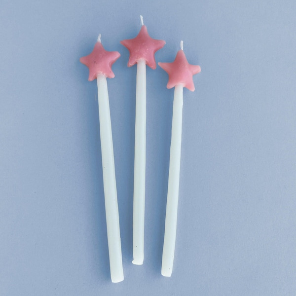 Juego de velas de cumpleaños con forma de estrella rosa (x3)