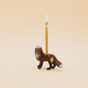 Red Fox Cake Topper | Handcrafted Porcelain Figurine | Camp Hollow Collectable Heirloom Art | Birthday Candle Holder | Collect them All!