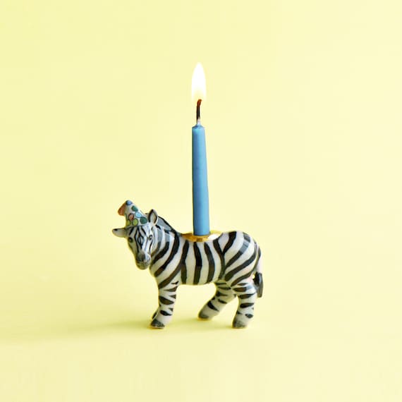 Zebra Cake Topper Porcelain Figurine Birthday Candle Etsy UK