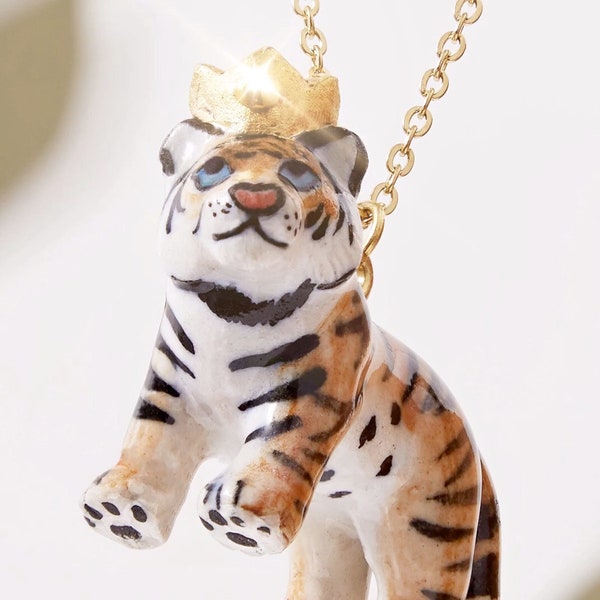 Tiger King Necklace • Floating Through Time • Ceramic Figurine • Collectible Porcelain Gift • These3Kings