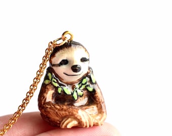 Sloth Necklace • Fine Porcelain Jewelry • Happy Nature • Welcome Gift • Stay Awhile and Explore the Zoo • Collectible Jewelry (AP012)