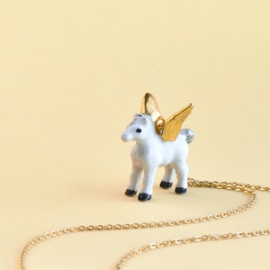 Gold Pegasus Necklace | Handcrafted Porcelain Jewelry | Camp Hollow Collectible Heirloom Art | Perfect Gift | Collect them all!