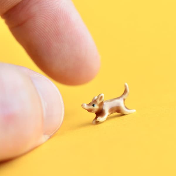 World's Smallest Dog Figurine | Hand-Painted Dog Ceramic Figurine Collectible | Tiny Ceramic Miniature Puppy Figurine | Dog Porcelain Figure