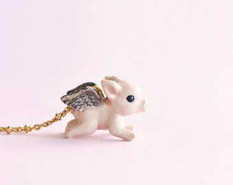 Flying Pig Necklace | Handcrafted Porcelain Jewelry | Camp Hollow Collectible Heirloom Art | The Perfect Gift | Collect them all!
