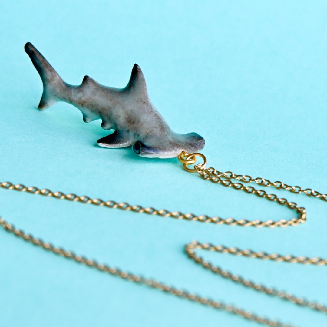 Hammerhead Shark Necklace Handcrafted Porcelain Jewelry Camp Hollow