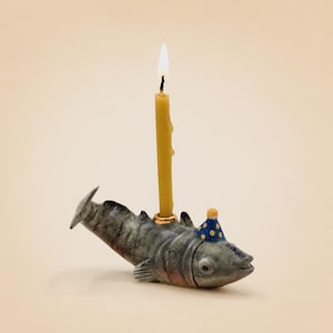 Graceful Fish Cake Topper | Porcelain Figurine | Camp Hollow Collectable Heirloom Art | Birthday Candle Holder | Collect them All!