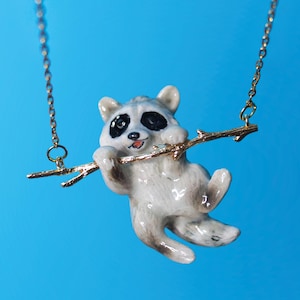 Raccoon Necklace | Handcrafted Porcelain Jewelry | Camp Hollow Collectible Heirloom Art | The Perfect Gift | Collect them all!