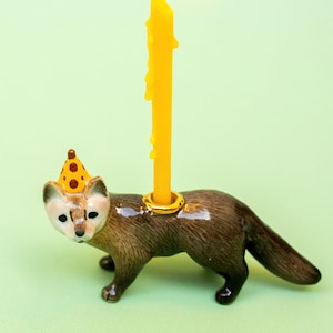 Porcelain Mink Cake Topper • Hand-Painted Ceramic Candle Holder • Camp Hollow Animal Decor • Nature Gift
