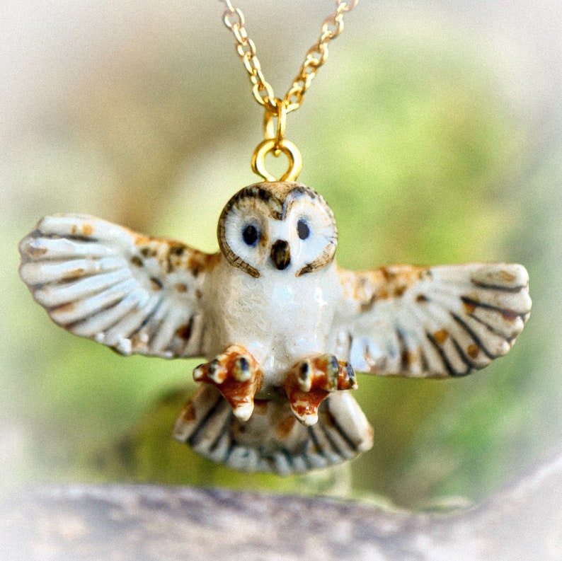 Barn Owl Necklace Handcrafted Porcelain Collectible Etsy