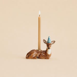 Fawn Cake Topper| Handcrafted Porcelain Figurine | Camp Hollow Collectable Heirloom Art | Birthday Candle Holder | Collect them All!
