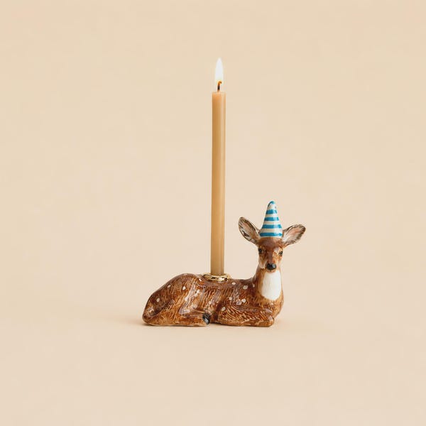 Fawn Cake Topper| Handcrafted Porcelain Figurine | Camp Hollow Collectable Heirloom Art | Birthday Candle Holder | Collect them All!