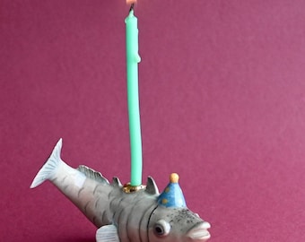 Graceful Fish Cake Topper | Porcelain Figurine | Camp Hollow Collectable Heirloom Art | Birthday Candle Holder | Collect them All!