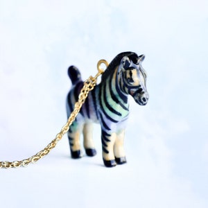 Rainbow Zebra Necklace • The Joy of Diversity • Hand Painted Porcelain Zebra Jewelry • Awesome Collectible Gift •  (AP011)