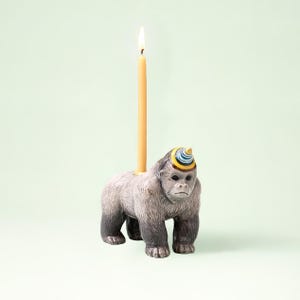 Gorilla Cake Topper | Handcrafted Porcelain Figurine | Camp Hollow Collectable Heirloom Art | Birthday Candle Holder | Collect them All!