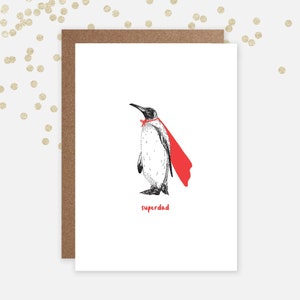 Tarjeta del Día del Padre Súper Papá / Pingüino / Tarjeta de Felicitación de Superhéroe
