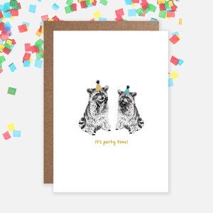Divertente biglietto di auguri di compleanno a forma di procione - "È ora di fare festa" - A6, personalizzato, riciclato