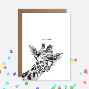 CAKE TIME! Giraffe Birthday Card / Funny Animal Card, Kids Party