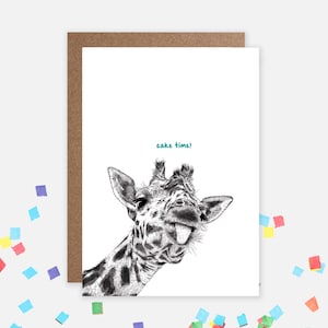 C'EST L'HEURE DU GÂTEAU ! Carte d'anniversaire girafe / carte drôle d'animal, fête d'enfants