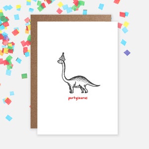 Verjaardagskaart dinosaurus Partysaurus / Grappige feestkaart / Kinderfeest / Jurassic Park