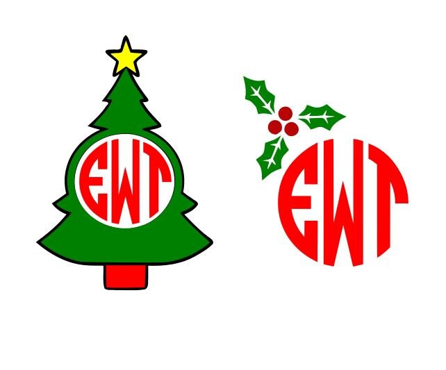 Christmas Tree Holly Monogram Cutting File Svg Dxf Eps Etsy