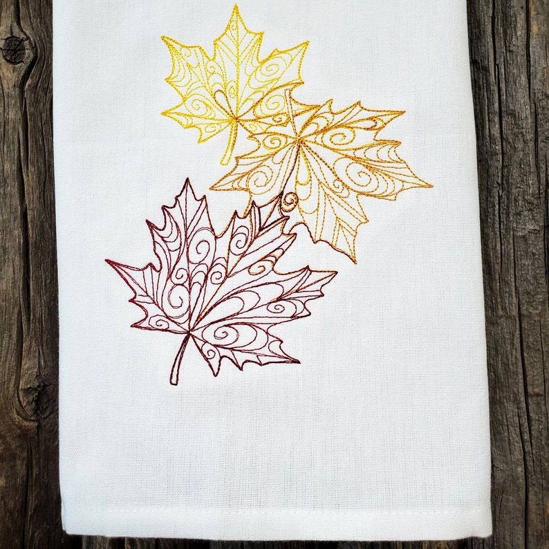 Falling Maple Leaves Autumn Rustic Farmhouse Home Decor Embroidered Kitchen Towel