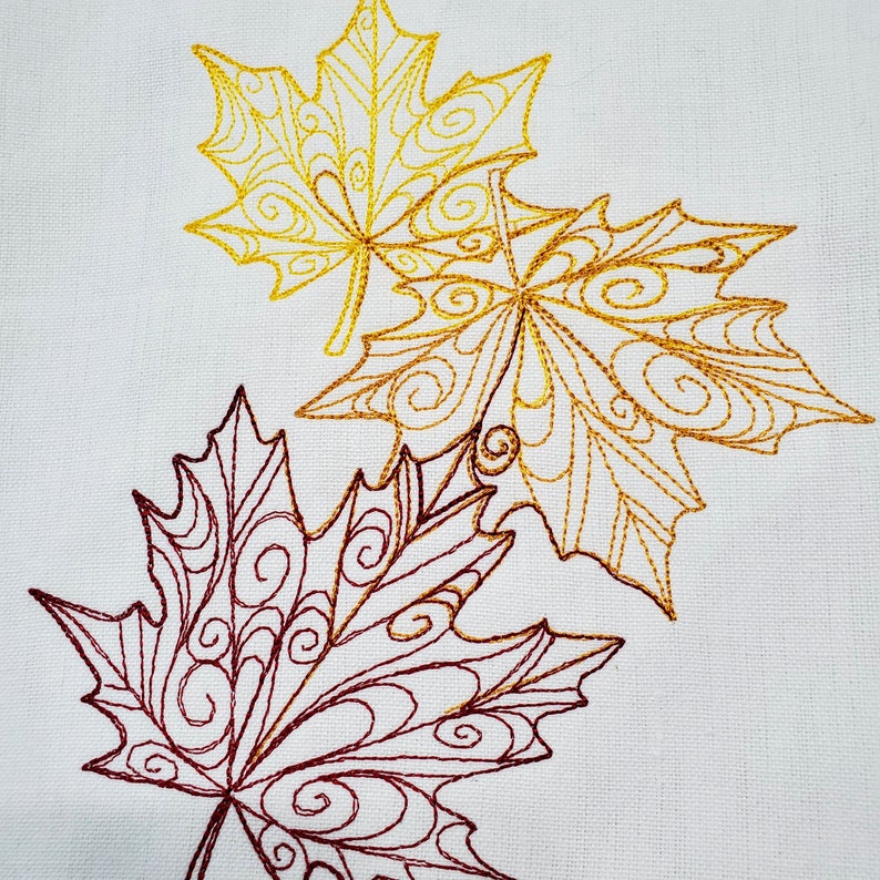Falling Maple Leaves Autumn Rustic Farmhouse Home Decor Embroidered Kitchen Towel