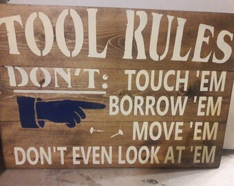 Rustic Tool Rules Sign man cave garage fathers day wood sign wooden family