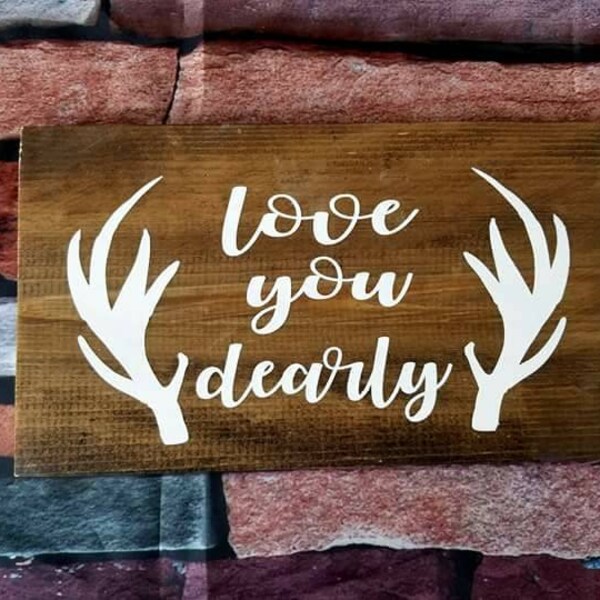 Rustic "love you dearly" wood sign antlers, deer love children kids bedroom nursery