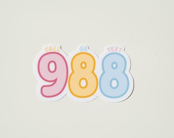 988 Suicide Hotline Waterproof Sticker | Inspiring Sticker | Mental Health Sticker | Laptop Sticker | Waterbottle Sticker