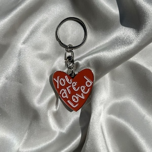 You Are Loved Heart Enamel Keychain | Mental Health Keychain | Positivity Keychain | Heart Charm Keychain | Mini Gift | BFF Gift