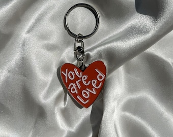 You Are Loved Heart Enamel Keychain | Mental Health Keychain | Positivity Keychain | Heart Charm Keychain | Mini Gift | BFF Gift