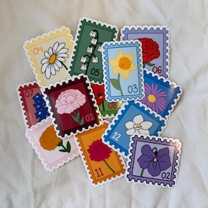 Birth Month Flower Stamp Waterproof Stickers | Birth Stone Sticker | Birth Flower Sticker | Month Sticker | Bday Sticker | Laptop Sticker