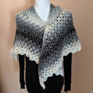 Shades of Gray Lace handmade crochet shaw, gift for her, elegant shawl, triangular shawl, mother&#39;s day gift, scarf