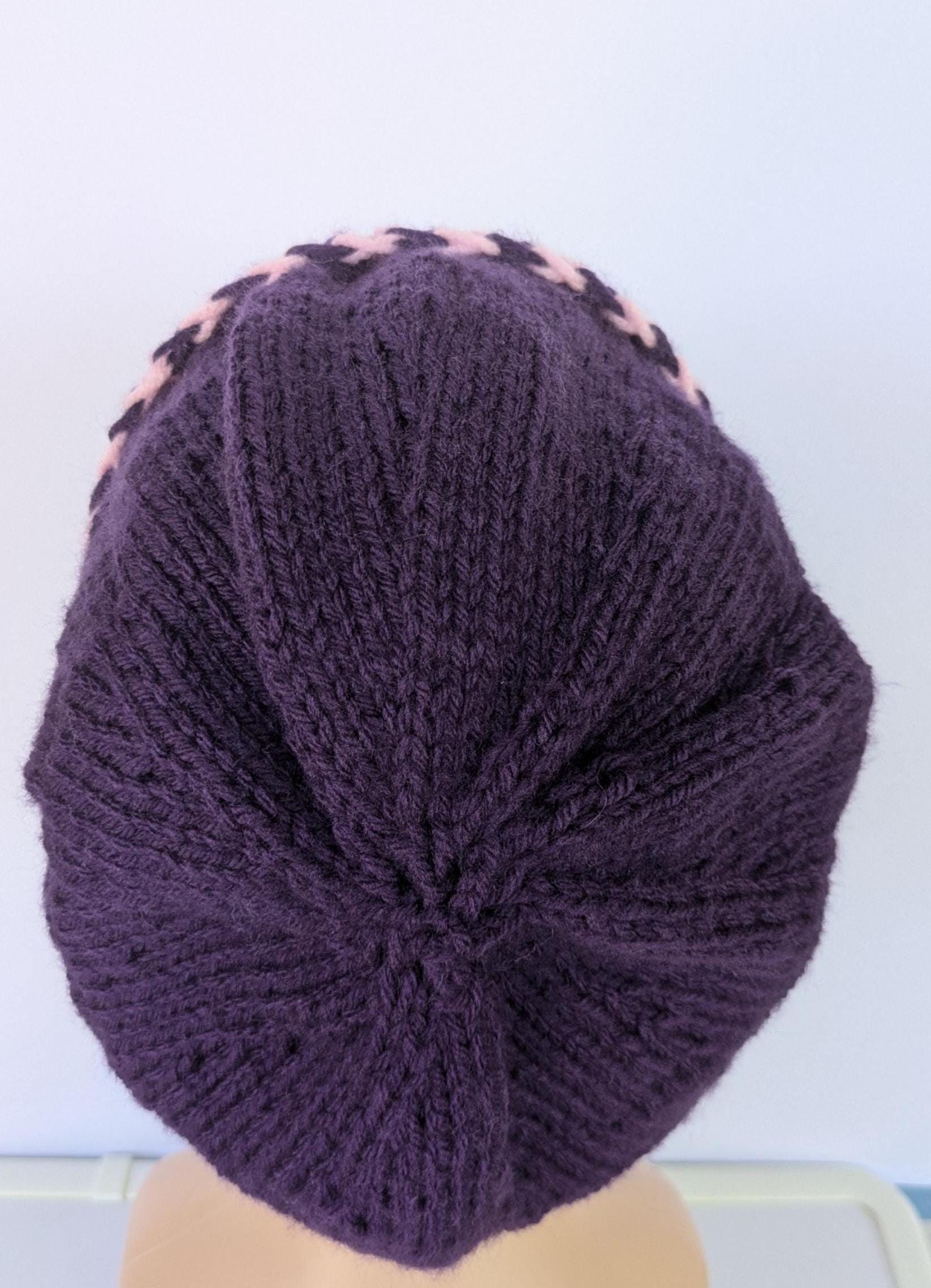 Handmade Knit Acrylic Beanie and Scarf Set: Purple and Pink  display picture 3