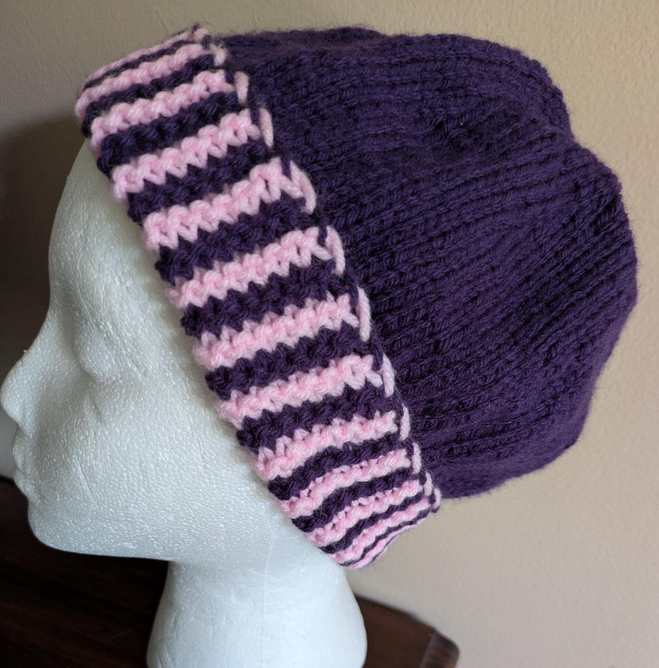 Handmade cozy purple knit beanie and scarf set Handmade Pink & Purple Knit Set – Hat, Scarf, Headband  main image 3