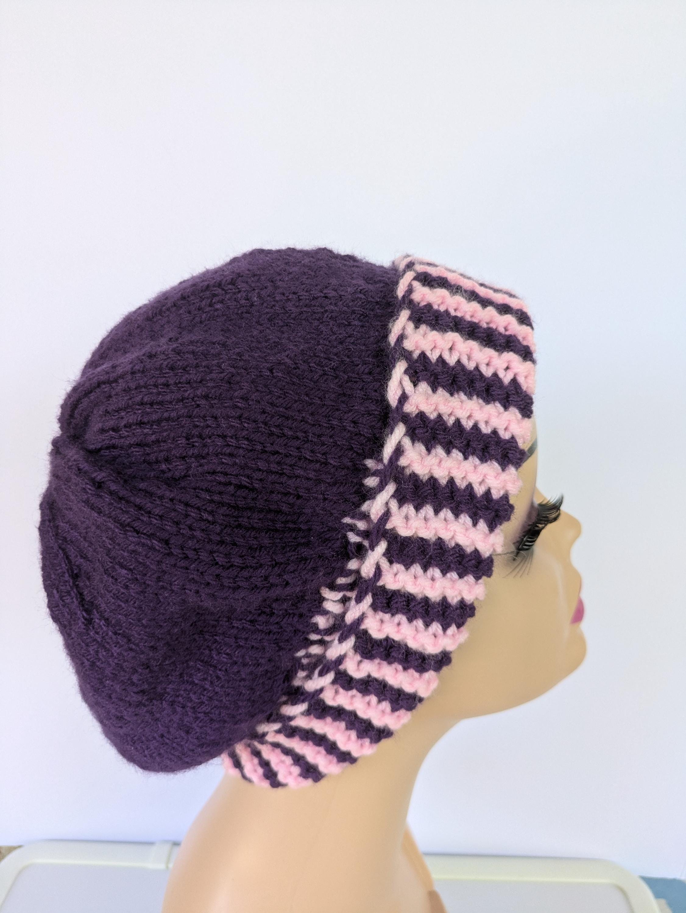 Handmade Knit Acrylic Beanie and Scarf Set: Purple and Pink  display picture 2