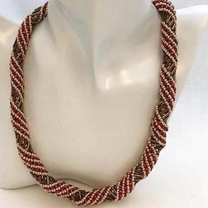 Elegant Red and Gold Spral Beaded Necklace - Handmade Statement Jewellery