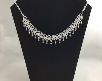 Chainmaille necklace with bicone Swarovski crystals and silver plated chain and magnetic clasp