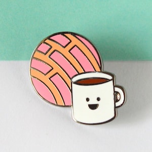 Concha and Coffee Enamel Pin | Conchita Cafecito Mexico Pan Dulce Snack Lapel | Cute Pink Concha Pin