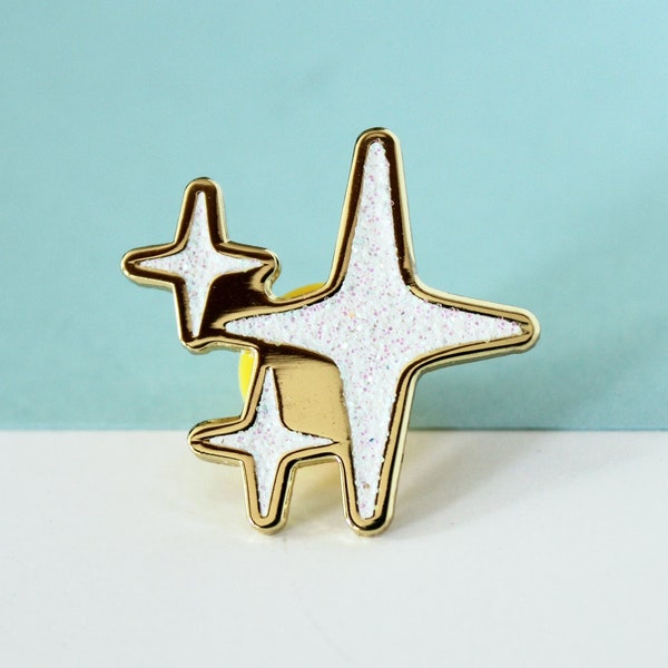 White Glitter Sparkle Emoji Enamel Pin | Cute Gold Shiny Pin